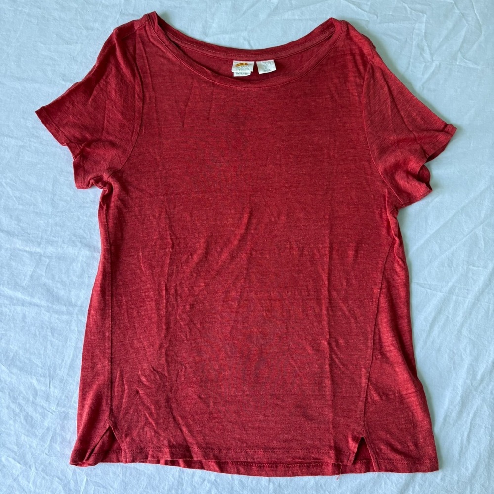 C&C California Womens Red Relaxed Fit 100 % Linen Short Sleeve T-Shirt Size L